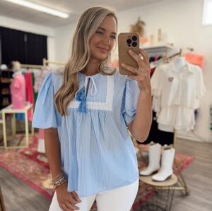 Gigio Striped Tie Neck Top NWT